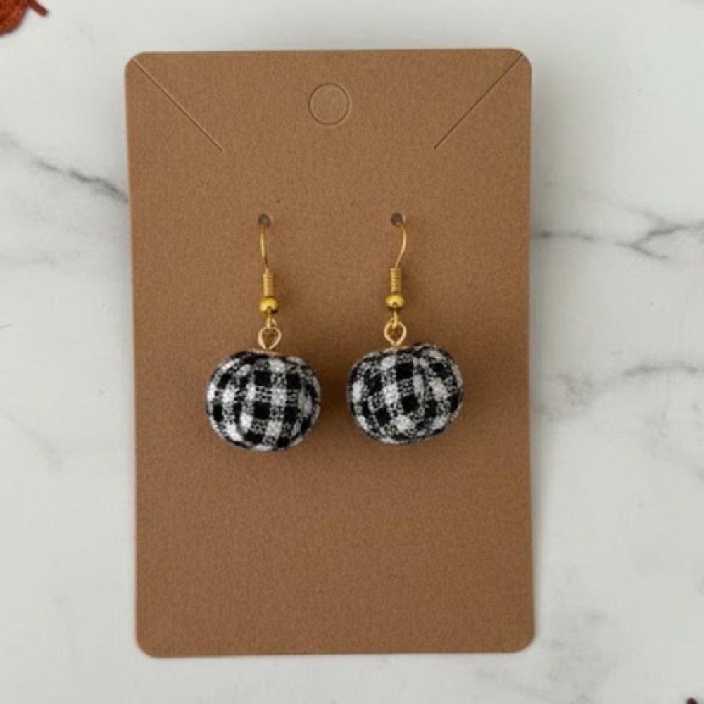 NWT Buffalo Plaid Fabric Earrings | Black & White Check | Classic Farmhouse